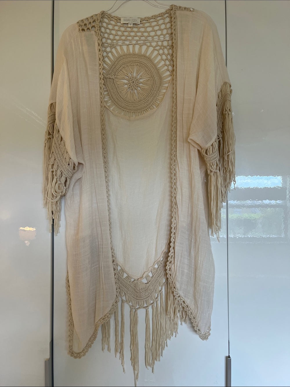 Cream Crochet Fringe Kimono